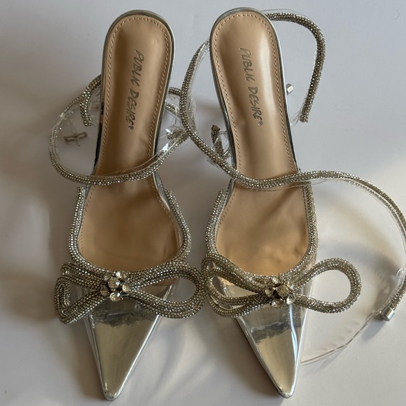 Midnight Clear Perspex Wrap Around Diamante Bow Pointed Toe High Heel. - Picture 4 of 14